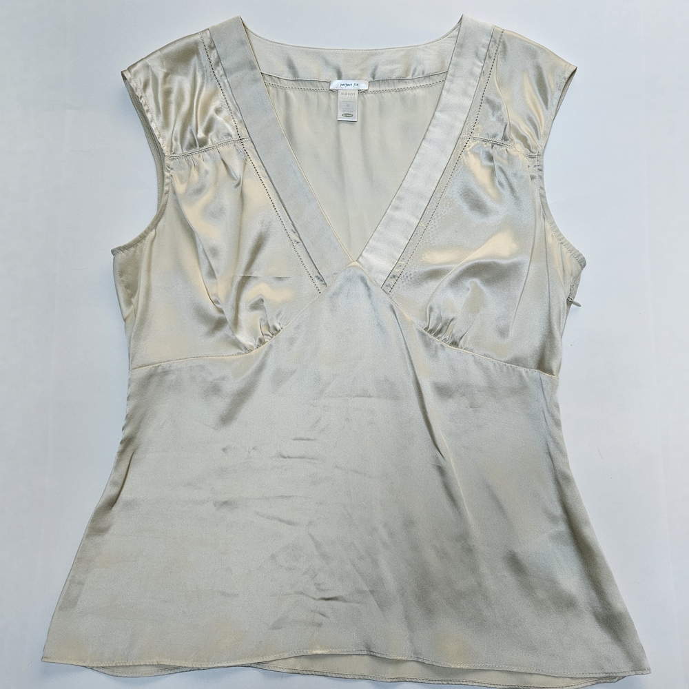 Silk Top Baby Doll Cream Blouse Authentic Y2K Sz Medium